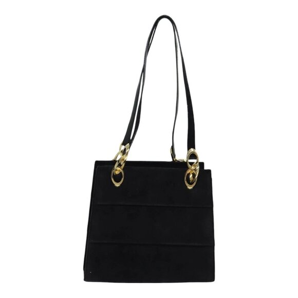 Salvatore Ferragamo Shoulder Bag Suede Black Gold Auth - Picture 10 of 16